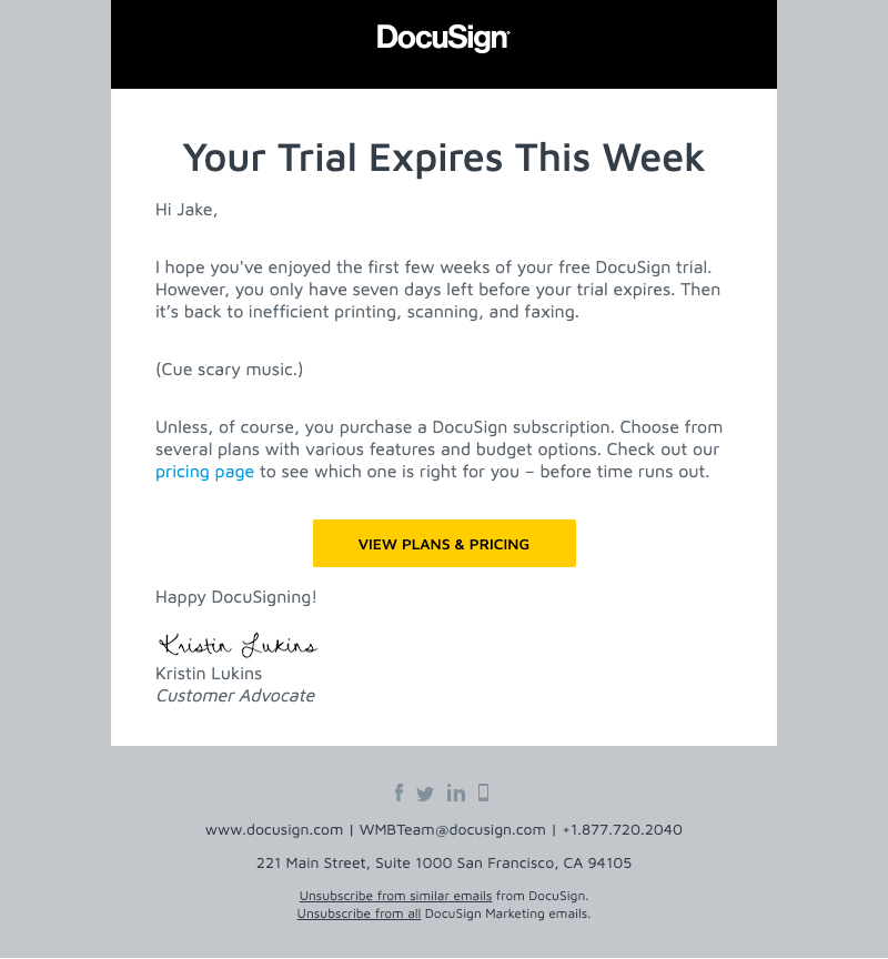 One week left before your DocuSign trial expires
