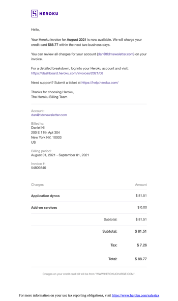 [billing] Heroku Invoice for August 2021 (Invoice #54809840)