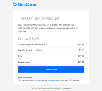 [DigitalOcean] Your February 2021 invoice is available