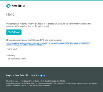 Welcome to New Relic, please verify your email!